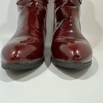 Burgundy Red Embossed Vegan Leather Gold Accent Chunky Heel Chelsea Boots 42 Size 11 Photo 4