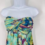 Cache Y2K  Gold Metallic Strapless Mini Dress Blue Silk Sz 0 XS Coquette Shimmer‎ Photo 5