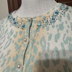 Classiques Entier  Cashmere & Silk Cardigan Sz XSP cream leopard knit beaded NWOT Photo 2