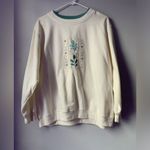 VTG Floral Embroidered Sweatshirt Crewneck Sweater Cream Blue Size M L White Size L Photo 1
