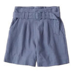 Abercrombie & Fitch  Dusty Blue High Waisted Belted Linen Blend Shorts Photo 0
