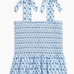 J.Crew Smocked Tie Shoulder Tank Top Floral in White and Blue NEW Size XL Photo 0