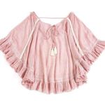 Shiraleah Romi Cover Up Top Womens OS Pink Pompom Tassel Ruffled Resort Summer Size L Photo 0