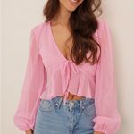 NA-KD Pink Tie Front Chiffon LS Blouse Size 38 Size Medium NWT Photo 0