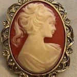 Vintage Gold Tone Victorian Lady Cameo Brooch Photo 0