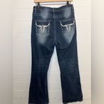 Dark Wash Denim Jeans Flared XL embroidered distressed Cowgirl Western Blue Size 14 Photo 4