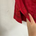 Vintage Red Linen Two Peice Set Wide Leg Pants Short Sleeve Button Down Shirt L Size L Photo 7