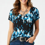 Derek Lam  Blue & Black Print Short Sleeve Tee T Shirt Top M Photo 0