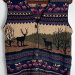 Northern Treasures Navy and Beige Cardigan Knit Sweater Deer CottageCore Sz Med Blue Photo 0