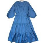 Sweet Baby Jaime Blue Tiered Wrap Dress 100% Cotton V‎ Neck 3/4 Sleeve Women's M Size M Photo 4