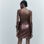 ZARA  VOLUMINOUS FLOWER MINI DRESS STRAPLESS SHIMMER SHINNY BROWN SIZE XS NEW Photo 10