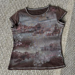 Non Signe Y2K Bedazzled Brown Graphic Italy Baby Tee Size Medium Photo 0