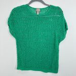 Chico's ‎ Green Crochet Knit Top Size Small Linen Cotton Blend Short Sleeve Photo 0
