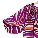 BIBI Womens Purple White Satin Zebra Print Peasant Top Size L Coastal Old Money Size L Photo 3