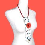 “Dainty Dapper” white Floral Tie Necklace with burnt orange Beads and brooch Red Photo 3