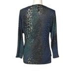 Frank Lyman Knit Top Size 8 Animal Black Blue 3/4 Sleeves Sparkle Artsy Casual Photo 2