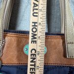 Fossil  Quilted Tote Bag Navy Blue Leather Trim Floral Accent Key Charm Photo 13