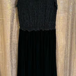 Max Studio London Georgette Black Smocked Velvet Goth Maxi Dress Med Photo 0