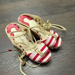 Salvatore Ferragamo Women’s 6M Red Striped Evita Wedge Sandals Photo 0