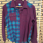 KAVU  Burgundy And Blue Plaid Button Down Shirt Size Small Photo 0
