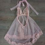 Frederick's of Hollywood , vintage Pink halter Lace Babydoll nightie dress small Photo 4
