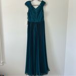 Adrianna Papell  Teal Blue Shirred Caplet Embellished Pleated Skirt Gown NWT 8 Photo 1