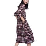 ZARA  Tan Brown Red Check Plaid Oversized Midi Dress - Pockets Roll Tab Sleeves L Photo 1