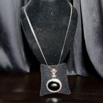 Amethyst VTG PIP 925 sterling & large oval shape /Onyx pendant On Reverse chain Photo 2