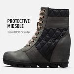 Sorel Lexie Quilted Leather Wedge Boots Dark Slate Ardoise Sombre Size 8.5 Photo 3