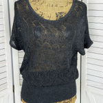Cache Crochet Sheer Knit Topper Sweater Dark Grey Medium Dolman Cap Sleeve Photo 0