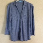 J. McLaughlin Blue Button Down Linen Blend Long Sleeve Shirt Top Women's Size M Photo 2