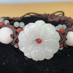 Artisan Handcrafted Jade Floral Beaded Knotted Adjustable Bracelet Boho Beachy Photo 0