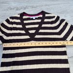 Old Navy Women’s XL Brown Beige Striped Cable Knit V-Neck Sweater Y2K Academia Photo 4