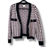 Anthropologie Maeve  Maroon Houndstooth Chunky Soft Knit Sweater Cardigan Small Photo 5