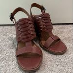 Lucky Brand Braided Leather Wedge Heel Lemia Burgundy Sandal Size 8.5 NEW $119 Photo 1