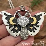 Silver Goth Moth Moon Star Pendant Necklace Photo 1