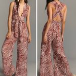 Faithfull the Brand Vacanza Zebra-Print Linen-Blend Halterneck Jumpsuit, L Photo 1