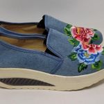 Blue Canvas Denim Floral Embroidered Slip Photo 0