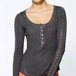 Free People   | S | Washed Black Embroidered  Lace Long Sleeves T-shirt Top Photo 0