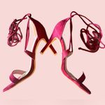 Elegant Allegra K Women's Dark Red Solid Open Toe Lace Up Stiletto Heels Pink Size 9 Photo 7