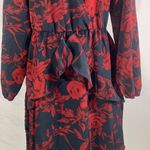 Uguest V-neck Ruffled Black and Red Floral Mini Dress Size Medium NWT Photo 2