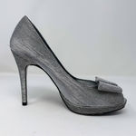 Stuart Weitzman silver pewter Bowright peep toe bow platform pumps size 8 Photo 8