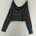 Aeropostale  Long Sleeve Cropped Striped Round Neck Top XL Black Photo 0