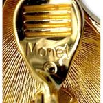 Monet VTG 80s Signed Clam Shell Clip-On Earrings Art Deco Estate Gold Tone Black Photo 5