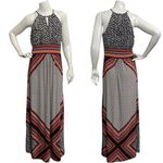 Roz & Ali  Womens Sz 8 Dress Black White Orange Floral Long Maxi Halter Summer Photo 1