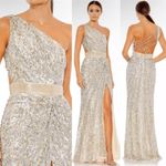 Mac Duggal  5687 SEQUINED ONE SHOULDER DRAPED LACE UP GOWN dress  Silver 8 Photo 2