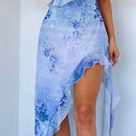 White Fox Boutique NWT White Fox End of Road Maxi Dress S Blue Frill Ruffle Edge Wedding Guest Photo 0