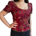 Papell Boutique Silk Beaded Short Sleeve Blouse Photo 0
