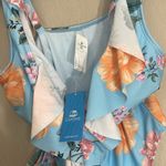 Cupshe  blue floral ruffle NWT v neck one piece swim suit Photo 3