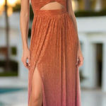 Dress the Population ‎ Meredith Metallic Ombré Cutout Plissé Gown Photo 0